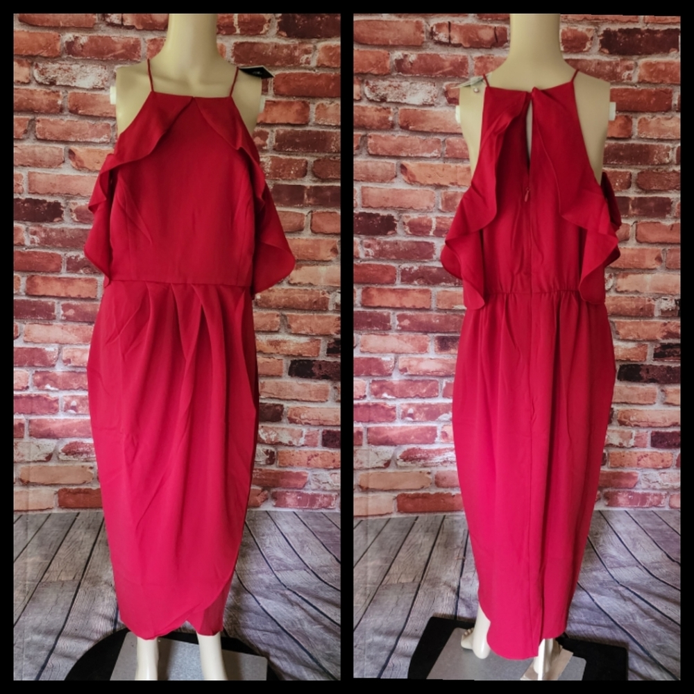 City Chic Red Cold Shoulder Dress 12, 20, 22, NWT - Picture 3 of 3